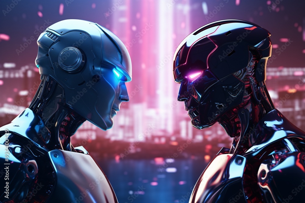 Futuristic AI robots Battle, Robots background, Realistic Robot, Robot vs Robot, Technology Background, AI Generative Futuristic AI robots Battle, Robots background, Realistic Robot, Robot vs Robot, Technology Background, AI Generative