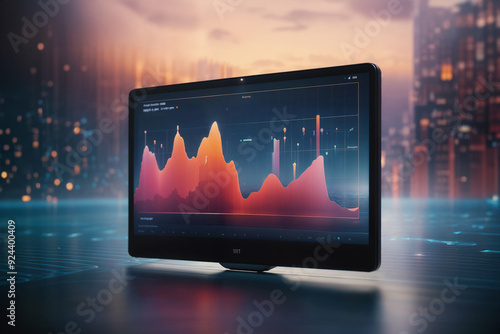 Modern tablet with colorful graphics, business intelligence / data analysis