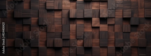 Dark Brown Wooden Wall Texture with Natural Wood Cube, Blocks, Contemporary Setting Natural Grain and Warm Tones