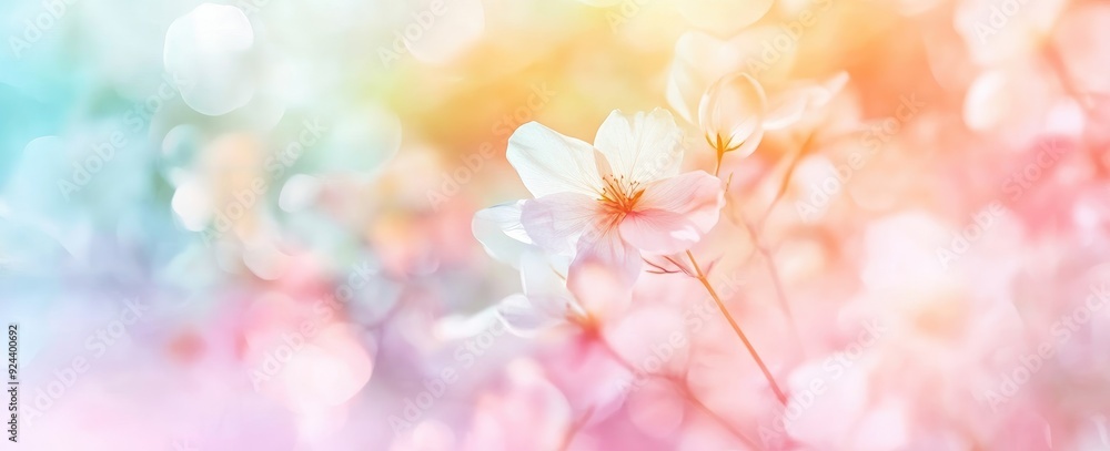 Soft Pastel Gradient with Colorful Flower Blur in Tranquil Springtime Garden Under Bright Sky Soft Pastel Gradient with Colorful Flower Blur in Tranquil Springtime Garden Under Bright Sky