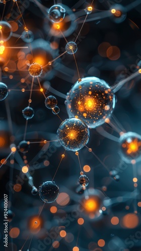 A 3D illustration of interconnected nodes and lines, representing social connections and communities. photo