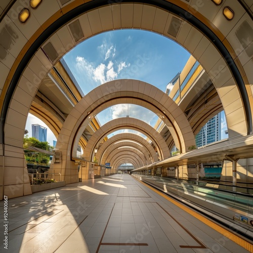 A beautiful architecture of the building alike house look at Sam Yod MRT underground station in Bangkok, Thailand with the sun light and blue sky photo