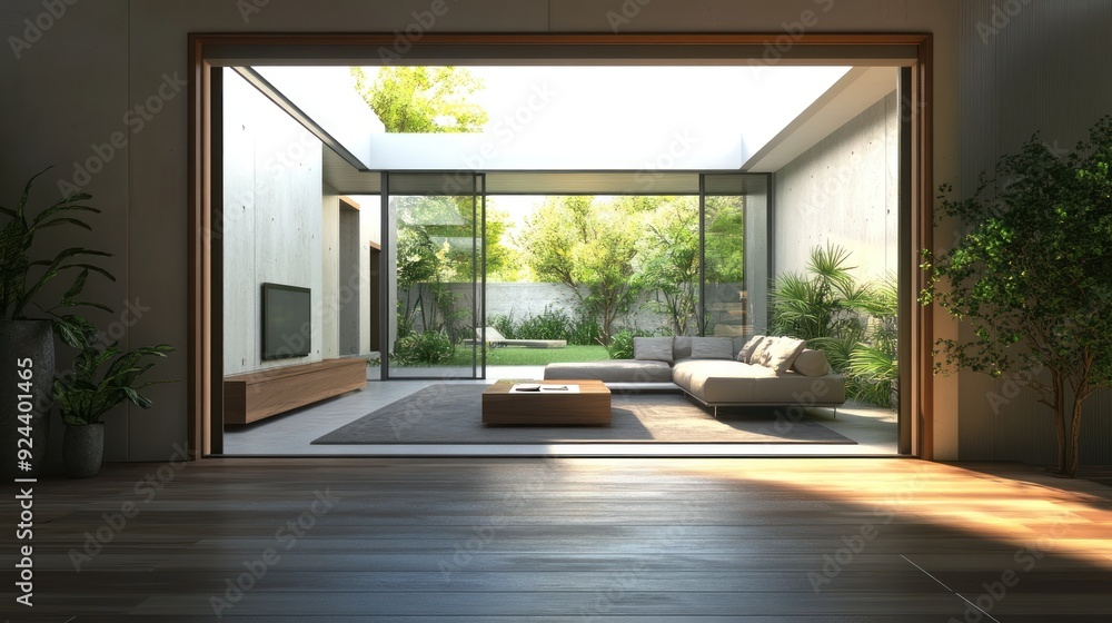 Modern Living Room with Patio View Modern Living Room with Patio View