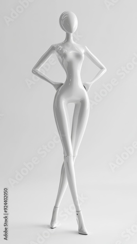 A high-fashion white female mannequin in a bold, artistic pose