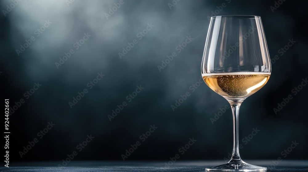 Obraz premium Wine glass with swirling contents illuminated by spotlight, chiaroscuro.