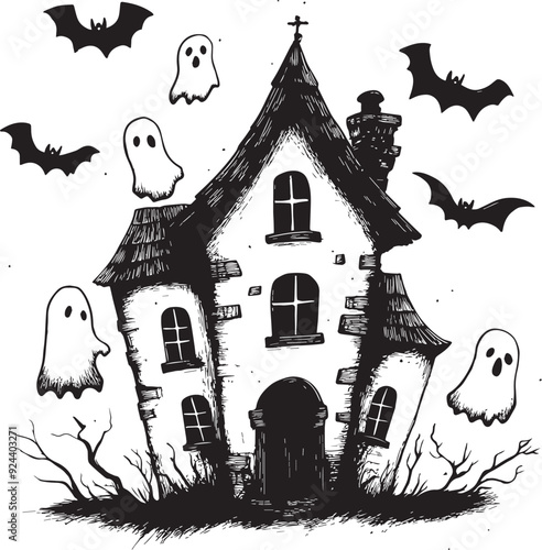 Foto Haunted House with Ghosts and Bats