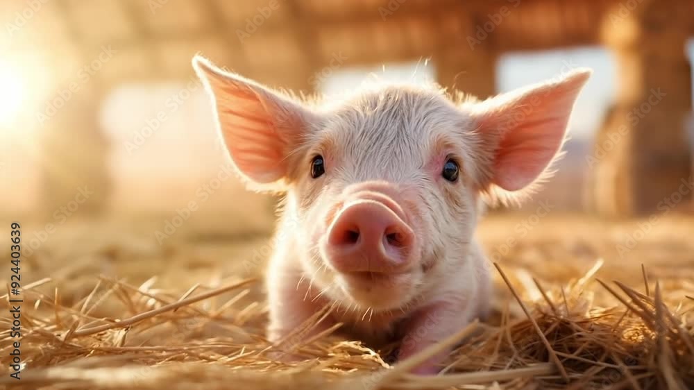 A pig farm, small pink piglet roam within enclosures, thriving pork industry. Generative AI A pig farm, small pink piglet roam within enclosures, thriving pork industry. Generative AI