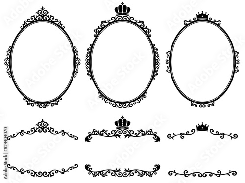 王冠のついた洋風の楕円フレームと見出し装飾セット