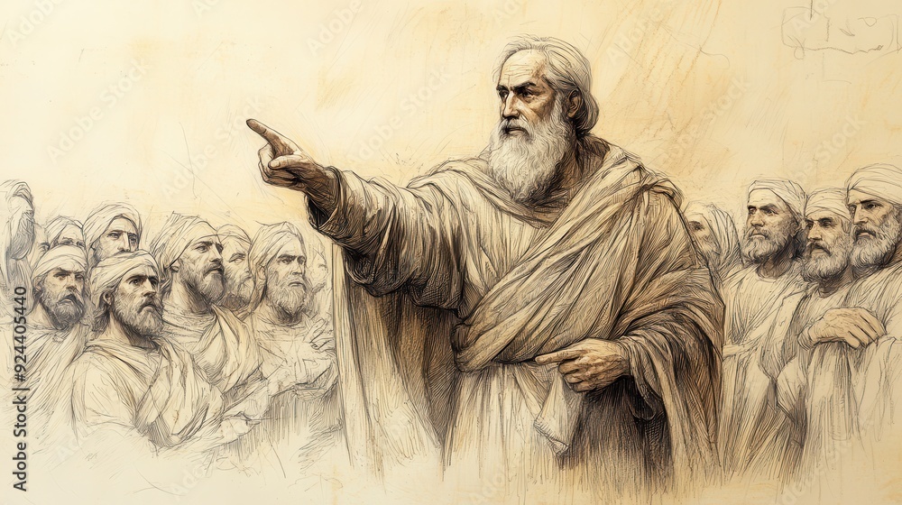 Fototapeta premium Deuteronomy's Renewal: Importance of renewing covenant with God. Biblical illustration with beige background for Bible wall art.