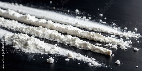 Dangerous habit: white powder cocaine lines on a dark background, symbolizing the devastating and destructive cycle of addiction to hard drugs. photo