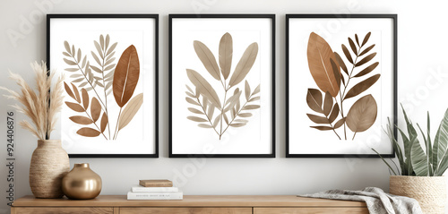 Boho and Scandi Prints Mockup: Neutral Botanical and Abstract Wall Art