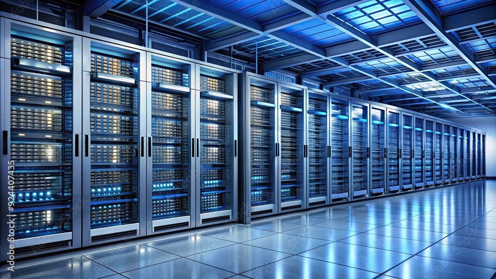 Server room background with rows of computer servers and networking equipment, technology, data center, network Server room background with rows of computer servers and networking equipment, technology, data center, network