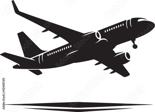 Airplane Flying silhouette flat vector illustration isolated on a white background