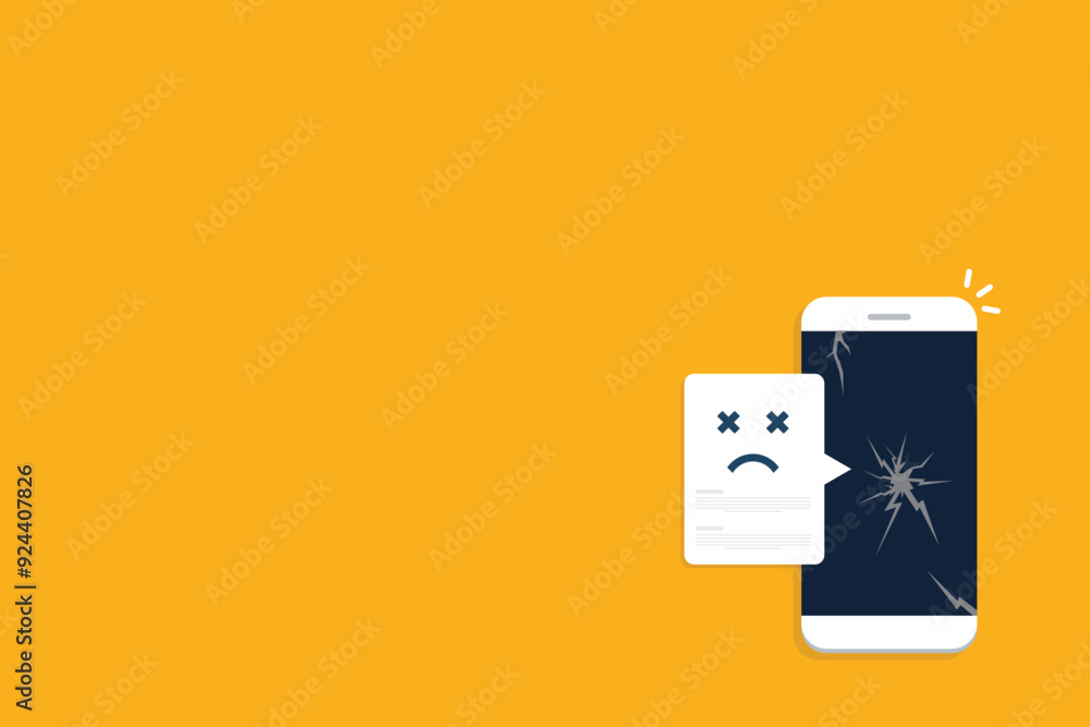 Broken smartphone with sad smile. Broken phone service, recovery and repair concept. Broken smartphone with sad smile. Broken phone service, recovery and repair concept.