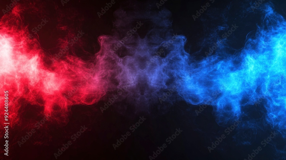 Obraz premium Red and blue smoke clouds on black transparent background with neon glow effect for sport versus concept. with generative ai