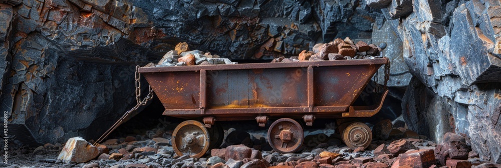 Filling a mining cart with minerals and rocks Filling a mining cart with minerals and rocks