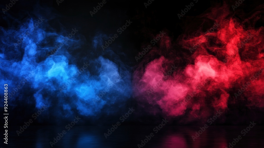 Red and blue smoke clouds on black transparent background with neon glow effect for sport versus concept. with generative ai Red and blue smoke clouds on black transparent background with neon glow effect for sport versus concept. with generative ai