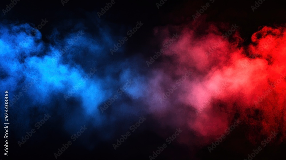 Red and blue smoke clouds on black transparent background with neon glow effect for sport versus concept. with generative ai Red and blue smoke clouds on black transparent background with neon glow effect for sport versus concept. with generative ai