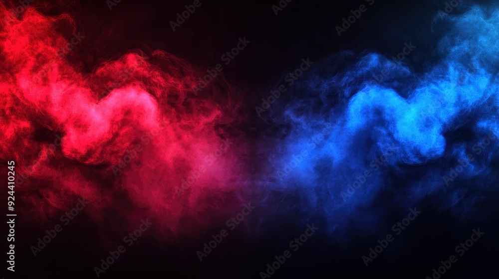 Red and blue smoke clouds on black transparent background with neon glow effect for sport versus concept. with generative ai Red and blue smoke clouds on black transparent background with neon glow effect for sport versus concept. with generative ai