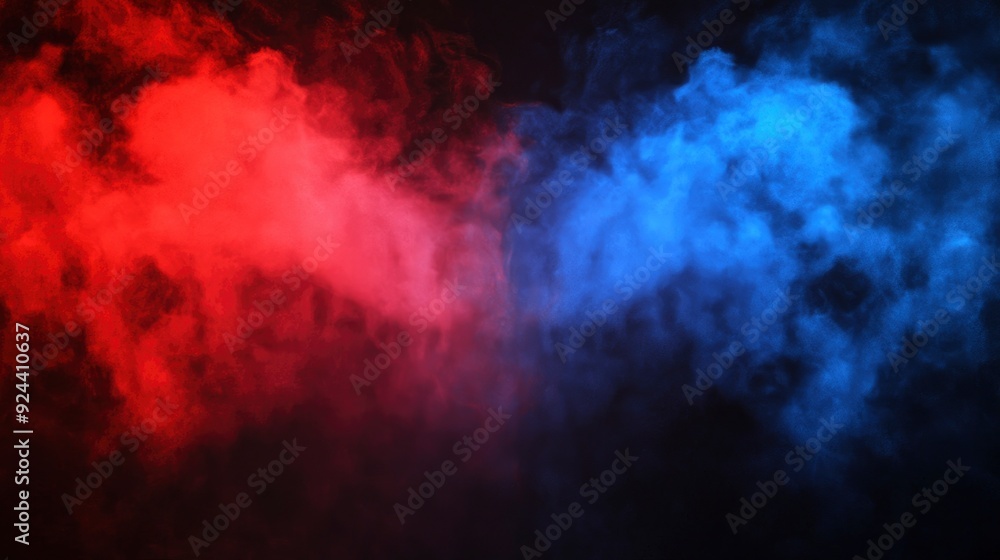 Red and blue smoke clouds on black transparent background with neon glow effect for sport versus concept. with generative ai Red and blue smoke clouds on black transparent background with neon glow effect for sport versus concept. with generative ai