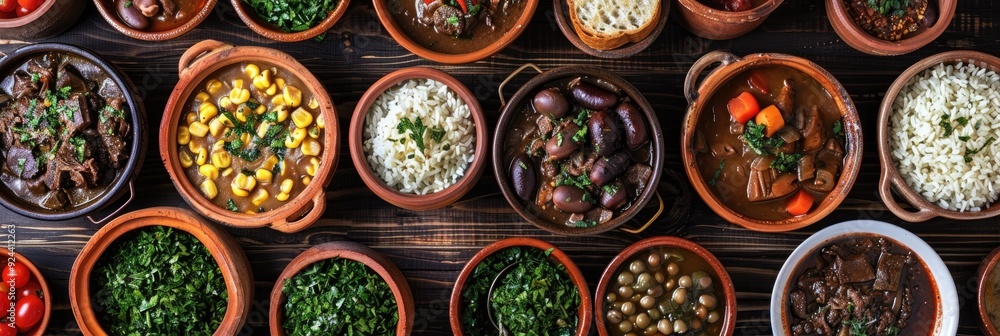 Traditional Brazilian feast featuring feijoada served from rustic clay pots on the dining table, embodying the warmth of homemade meals and cherished family connections. Traditional Brazilian feast featuring feijoada served from rustic clay pots on the dining table, embodying the warmth of homemade meals and cherished family connections.