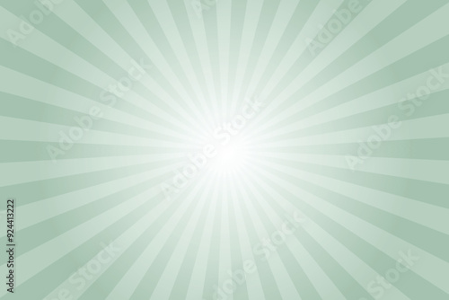 Cambridge Blue background with white sun ray. Pattern of starburst. Abstract texture with light of sunburst. Radial beam of sunlight. Retro background with flash. Design of sunbeams. Vector.	