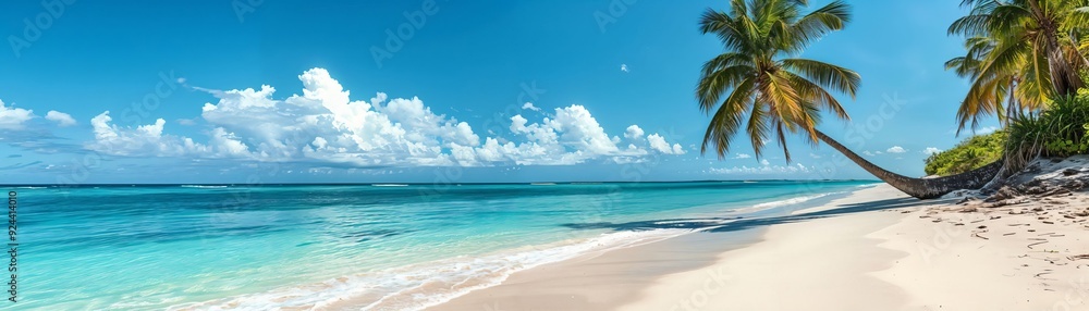 A Stunning Tropical Beach Paradise: Lush Palm Trees, Crystal Clear Waters, and Expansive White Sands Under a Brilliant Sky, Perfect for Relaxation and Adventure Awaits! A Stunning Tropical Beach Paradise: Lush Palm Trees, Crystal Clear Waters, and Expansive White Sands Under a Brilliant Sky, Perfect for Relaxation and Adventure Awaits!