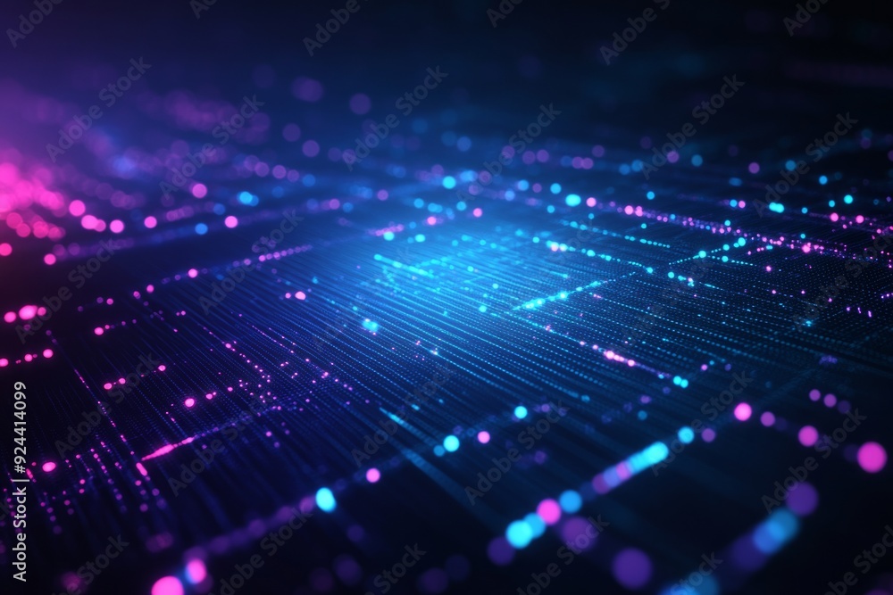 Abstract background with glowing blue and purple grid lines on a dark black background. Abstract background with glowing blue and purple grid lines on a dark black background.