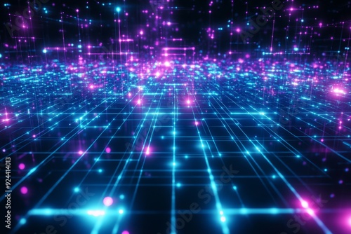 Wallpaper Mural Abstract background with glowing blue and purple grid lines on a dark black background. Torontodigital.ca