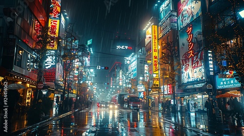 A dynamic view of Akihabara district at night, anime billboards and neon signs lighting up the streets, bustling crowds adding energy, vibrant and lively atmosphere, detailed and vivid, hd quality,