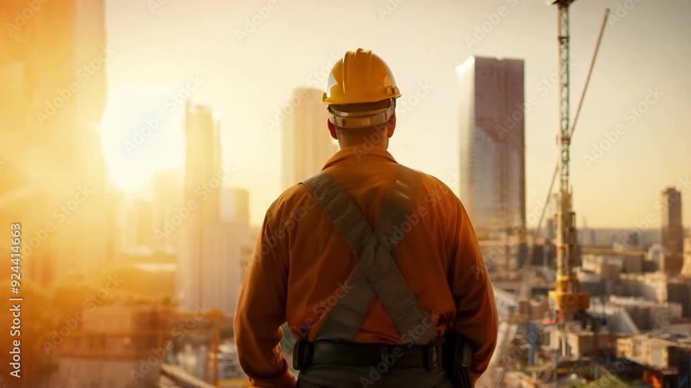 In the midst of a dynamic construction site, a helmet worker stands in a powerful stance, his gaze fixed on the progress of the contemporary buildings taking shape around him. Generative AI In the midst of a dynamic construction site, a helmet worker stands in a powerful stance, his gaze fixed on the progress of the contemporary buildings taking shape around him. Generative AI