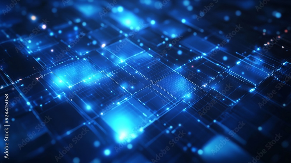 Abstract blue background with glowing squares. Abstract blue background with glowing squares.