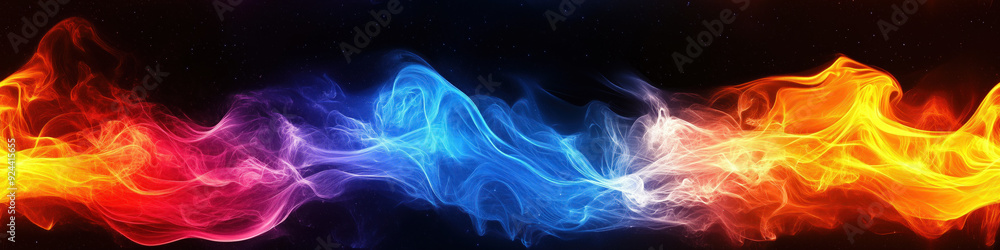 Abstract blue and black fire flames with smoke and flowing patterns Abstract blue and black fire flames with smoke and flowing patterns
