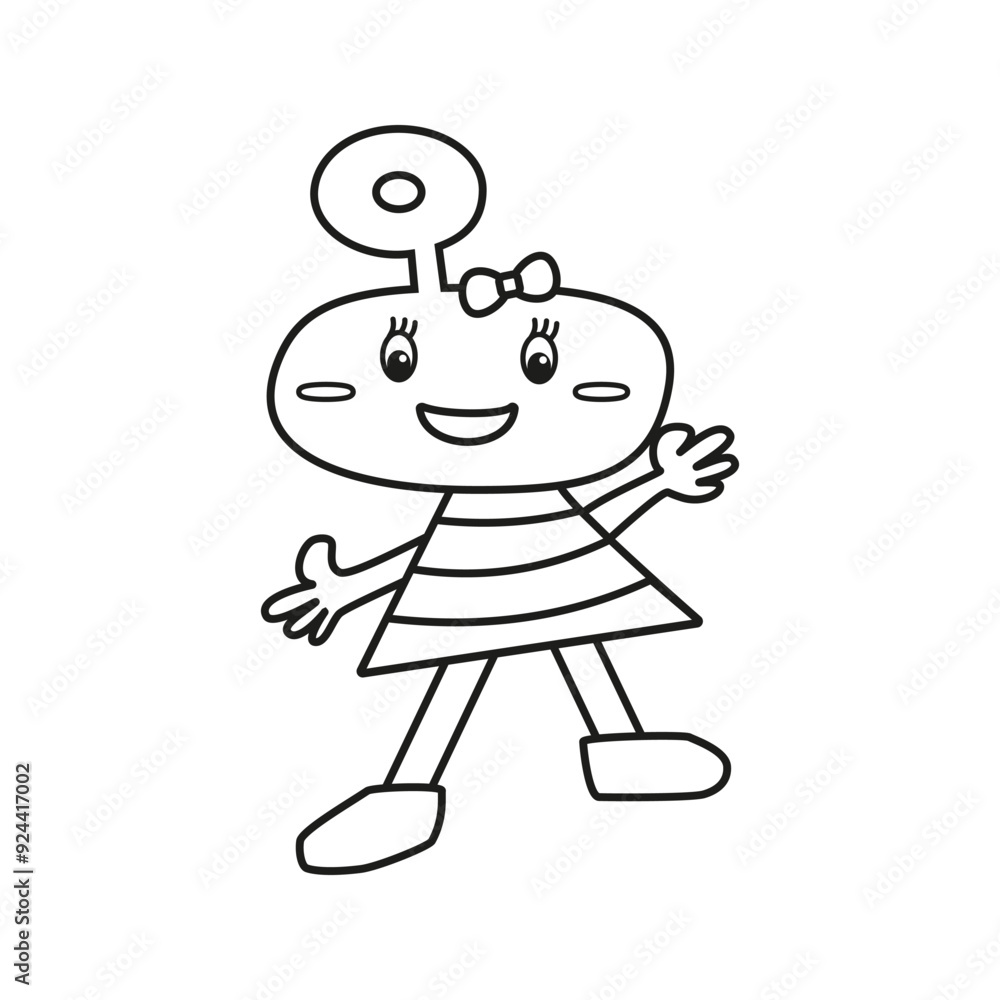 The icon of the children's character girl alien for books, coloring, games, clothes, advertising The icon of the children's character girl alien for books, coloring, games, clothes, advertising