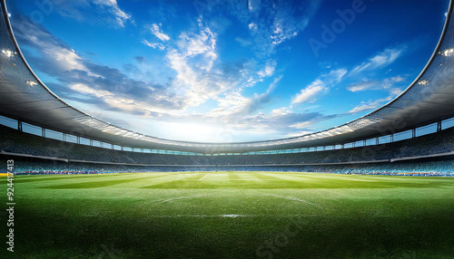Image material of a large stadium. Background material of a sunny stadium.