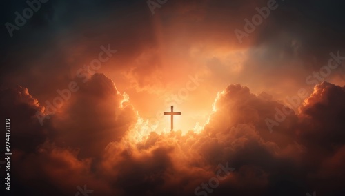 A cross is shown in the sky with the sun shining on it by AI generated image