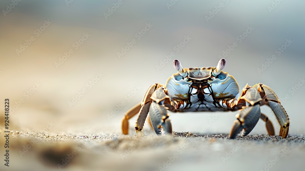 Macro Photography of a Captivating Crab on a Sandy Beach with Blurred Background Macro Photography of a Captivating Crab on a Sandy Beach with Blurred Background