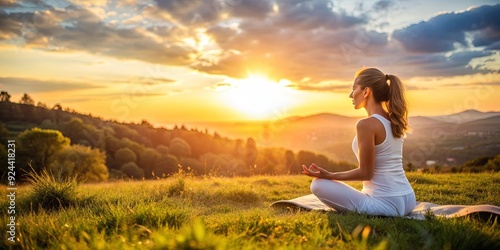 Meditation and yoga session in tranquil outdoor setting at sunset