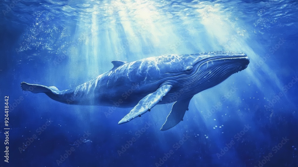 Artistic Painting of Blue Whale Swimming in the Ocean Generative AI Artistic Painting of Blue Whale Swimming in the Ocean Generative AI
