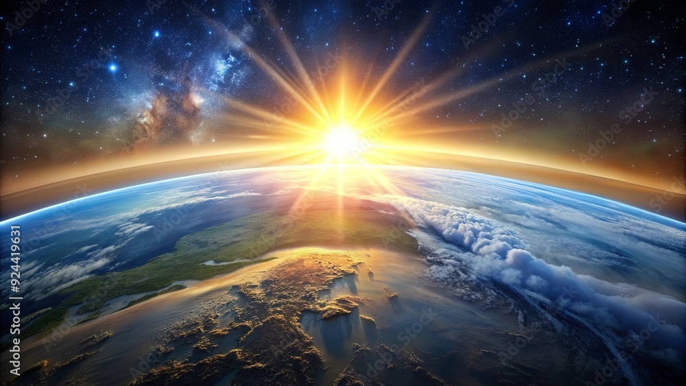 Sunrise over the beautiful planet Earth in space Sunrise over the beautiful planet Earth in space