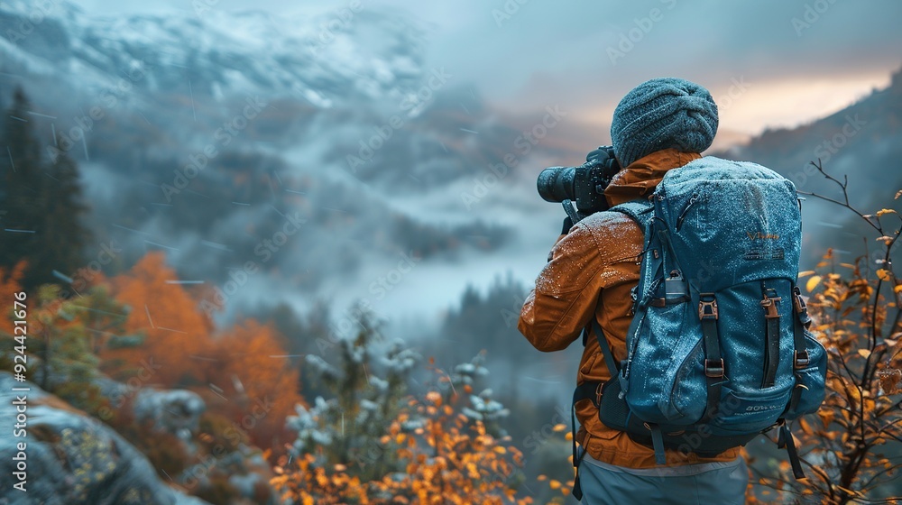 Photographer in Snowy Mountain Landscape Photographer in Snowy Mountain Landscape