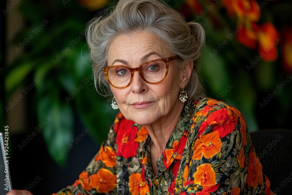 Senior Woman Working At Her Office Desk, Focused And Dedicated To Her Work Senior Woman Working At Her Office Desk, Focused And Dedicated To Her Work