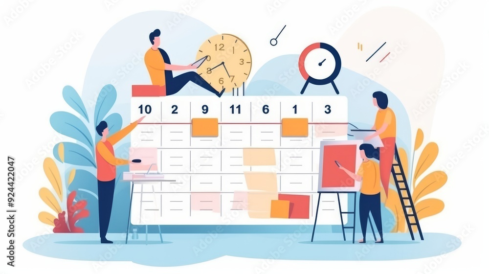 A group of people are working on a calendar A group of people are working on a calendar
