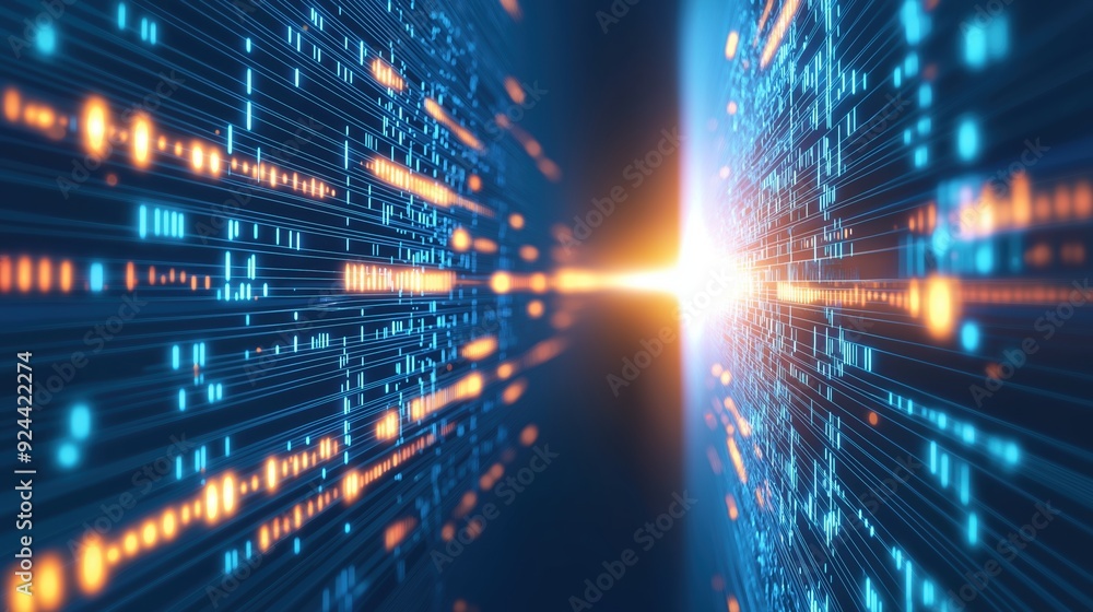 Fototapeta premium Data streams passing through a secure digital gateway, network protection, data encryption