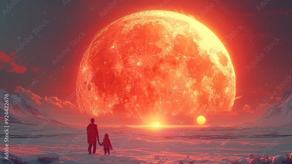 A Father and Daughter Witness a Giant Red Moon A Father and Daughter Witness a Giant Red Moon