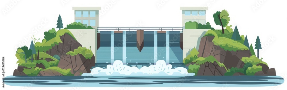 Fototapeta premium Hydroelectric Dam Illustration - Nature & Renewable Energy