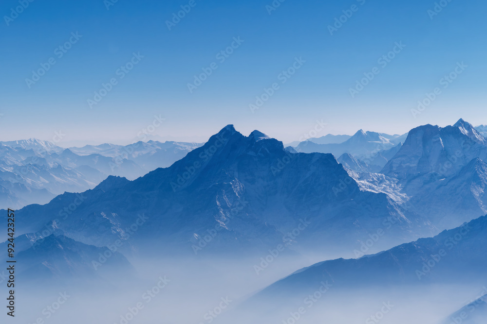 Stunning view from a tourist plane over Mount Everest and the Great Himalayas of southern Asia, Nepal Stunning view from a tourist plane over Mount Everest and the Great Himalayas of southern Asia, Nepal