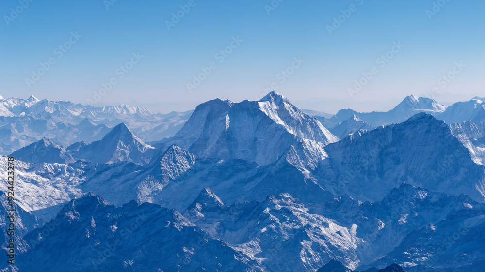 Stunning view from a tourist plane over Mount Everest and the Great Himalayas of southern Asia, Nepal Stunning view from a tourist plane over Mount Everest and the Great Himalayas of southern Asia, Nepal