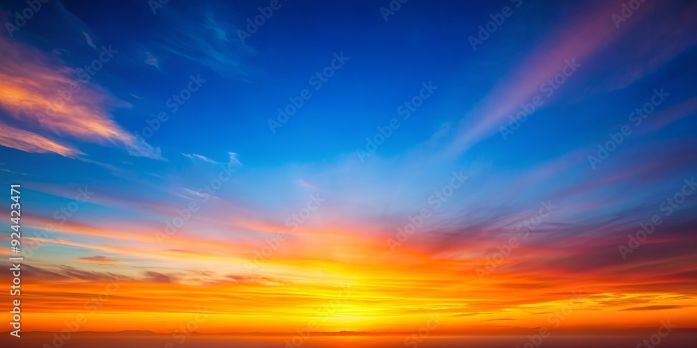 Fototapeta premium Vibrant sky gradient transitioning from blue to orange at sunset