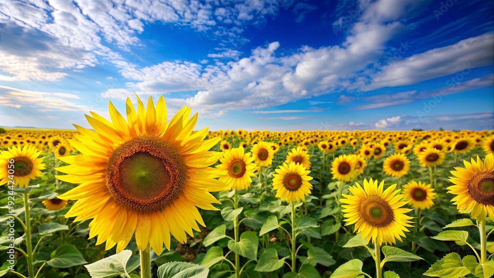 A beautiful sunflower field under a clear blue sky A beautiful sunflower field under a clear blue sky